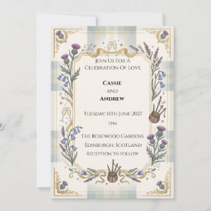 Blue Green Floral Wedding Invitation