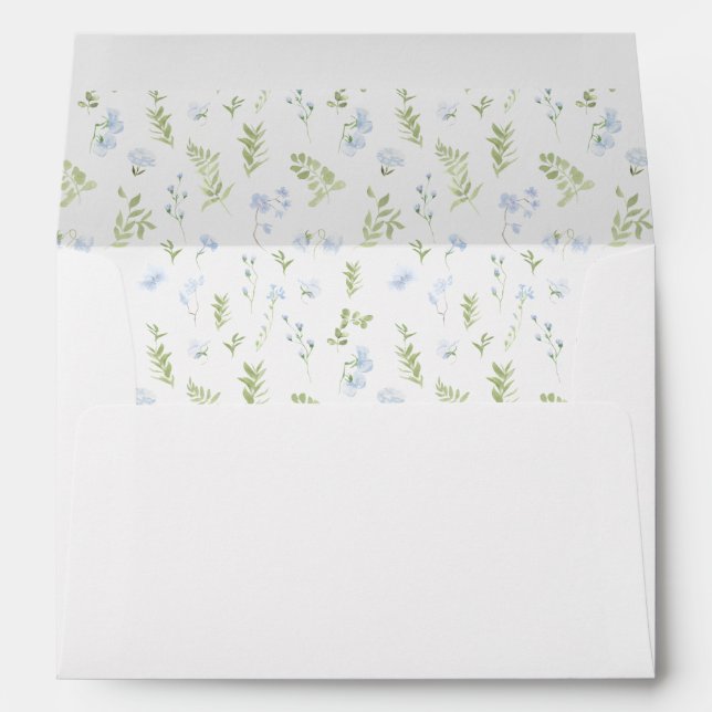 Blue green floral wedding invitation envelope (Back (Bottom))