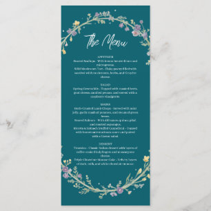 Blue Green Floral Wedding Menu