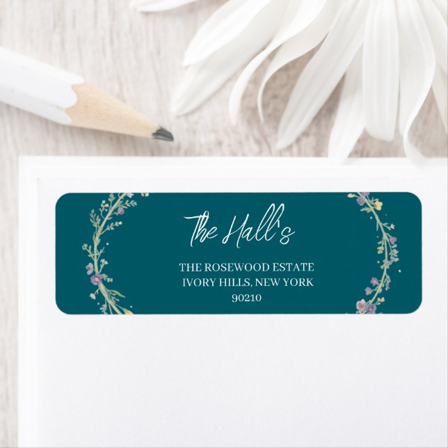 Blue Green Floral Wedding  Return Address Label (Insitu)