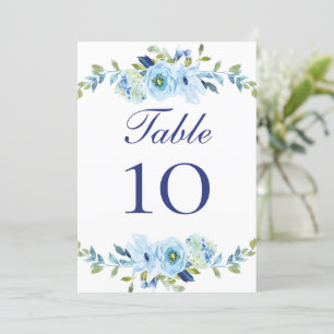 Blue Green Floral Wedding Table Number Cards