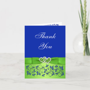 Blue, Green Floral Wedding Thank You Card