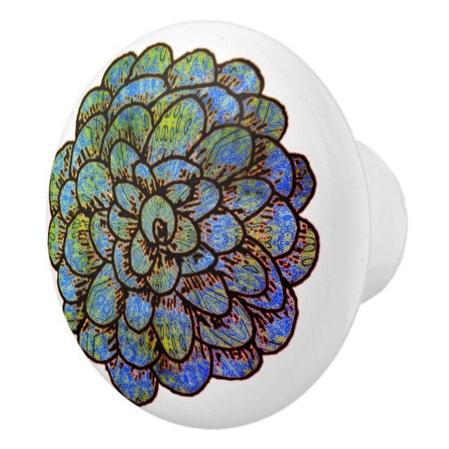 Blue Green Flower Ceramic Knob (Right)