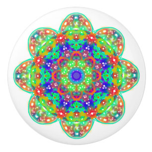 Blue Green Flower Mandala Boho Ceramic Knob
