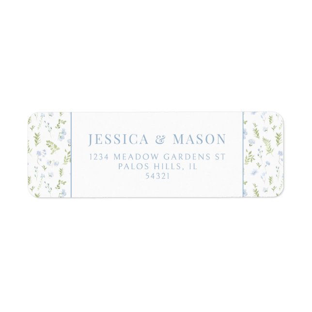 Blue green flower wedding return address label (Front)
