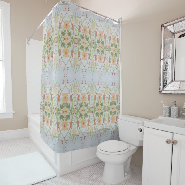 Blue Green Flowered Shower Curtain (In Situ)