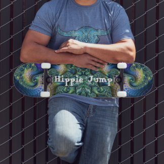 Blue Green Fractal Art Spirals and Skate Trick  Skateboard