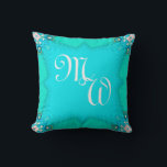 Blue Green Fractal Lace Monograms Cushion Pillow<br><div class="desc">Bright pastel blue and green fractal lace design with two customisable initials space on on side of the pillow. Great for couples or the letter of the first and last name. Each side of the pillow is slightly different look of the same pattern design. Like my designs & Art? I...</div>