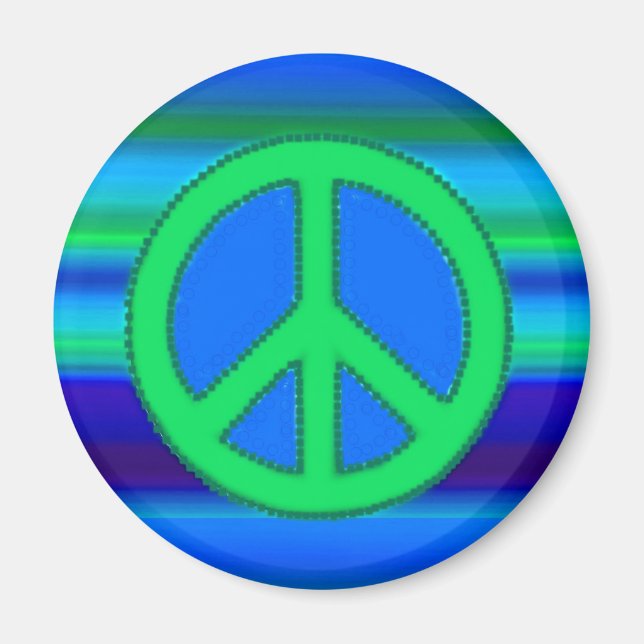 Blue Green Fractal & Peace Sign Magnet (Front)