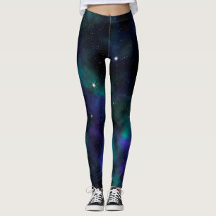 Blue Green Galaxy Celestial Space Leggings