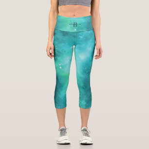 Blue Green Galaxy   Monogram & Name Capri Leggings