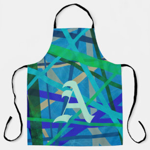 Blue & Green Geometric Pattern Monogram Apron