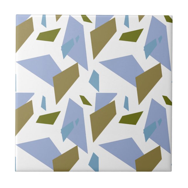 Blue Green Geometric Shapes Seamless Pattern Ceramic Tile (Front)