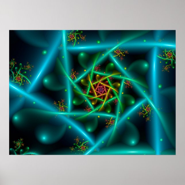 Blue Green Geometric Spiral Poster (Front)