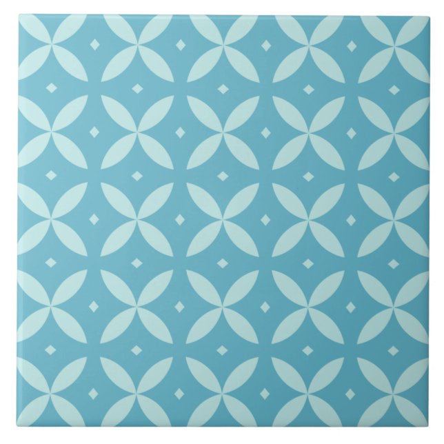 Blue Green Geometric Star Pattern Ceramic Tile (Front)