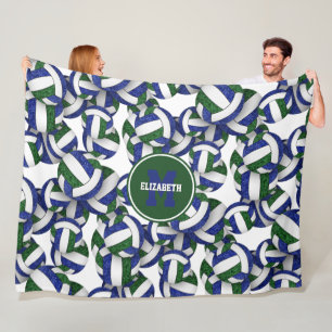 Blue green girly volleyball team colours fleece blanket