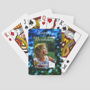 Blue green glitter photo kids birthday modern rust playing cards