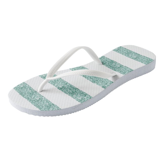 Blue- Green Glitter Stripes Thongs (Angled)