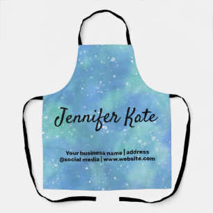 blue green glitter watercolor add your name logo apron