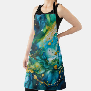 Blue Green Gold Alcohol Ink Cosmos Apron