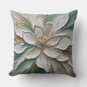 Blue Green Gold and White Abstract Flower Cushion