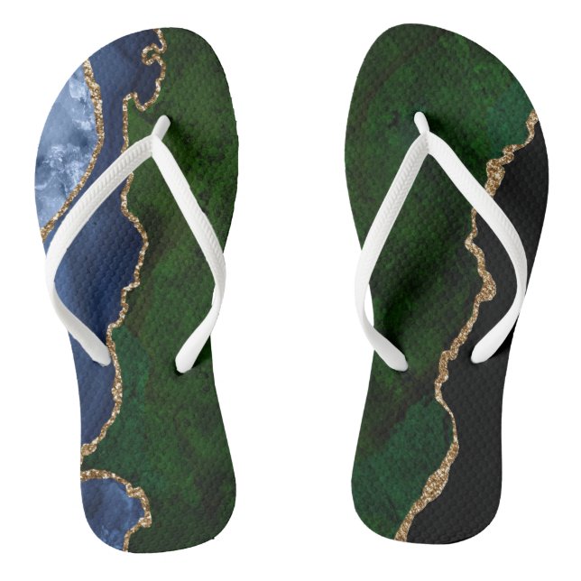 Blue Green Gold Glitter Agate Marble Thongs (Footbed)
