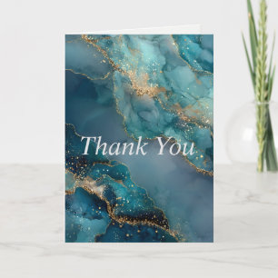 Blue, Green, Gold Glittering Marble Thank You Card