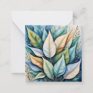 Blue Green Gold Latte Leaves Card