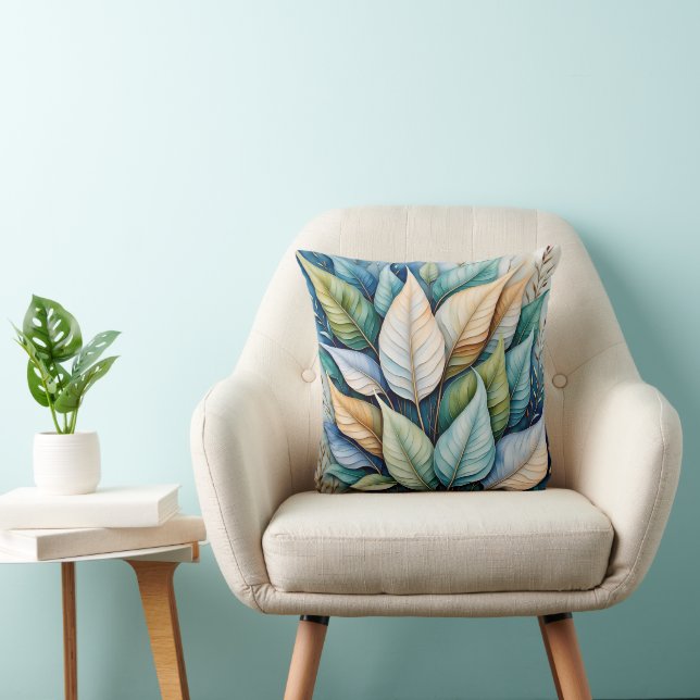 Blue Green gold latte Leaves Cushion (Chair)
