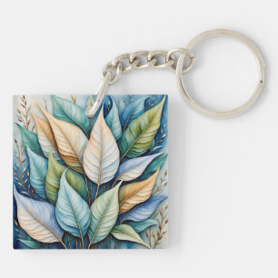Blue Green gold latte Leaves Key Ring