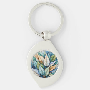 Blue Green gold latte Leaves Key Ring