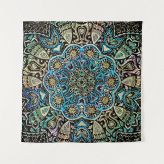 Blue Green Gold Mandala Wall Tapestry