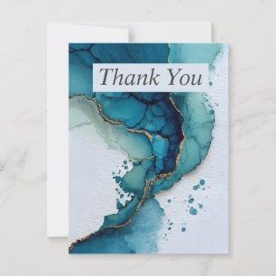 Blue, Green, Gold Marble on White Thank You Card