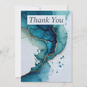Blue, Green, Gold Marble on White Thank You Card