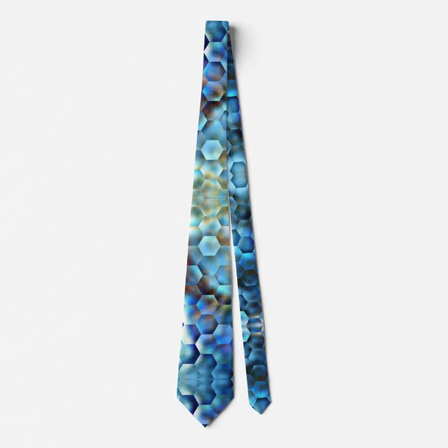blue green gold purple abstract honeycomb tie (Front)