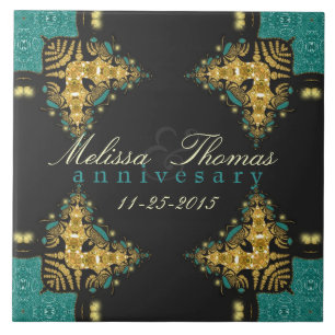 Blue Green +Gold Tribal Anniversary Keepsake Tile