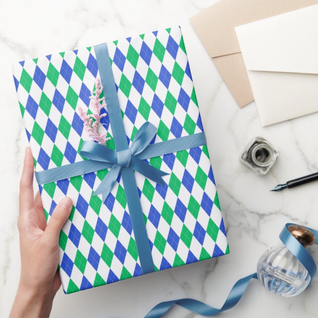 Blue & Green Golf Argyle Wrapping Paper (Gifting)