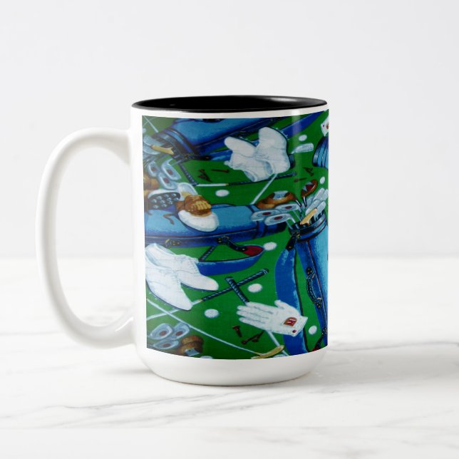 Blue & Green Golfing Two-Tone Coffee Mug (Left)