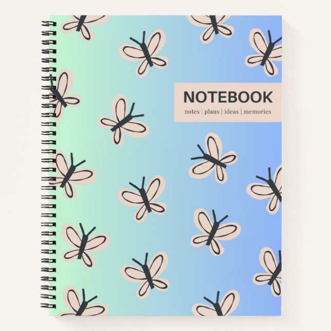 Blue green gradient butterflies design notebook (Front)