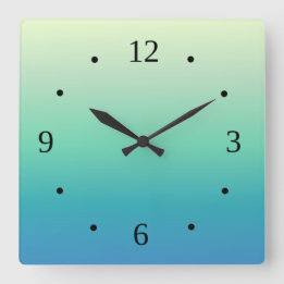 Blue Green Gradient Minimal Coastal Square Wall Clock