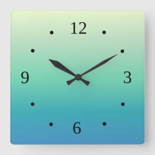 Blue Green Gradient Minimal Coastal Square Wall Clock