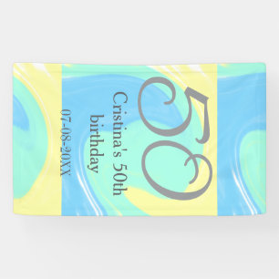 Blue green grey 50th birthday add name date retro banner