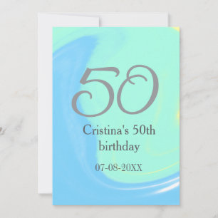 Blue green grey 50th birthday add name date retro invitation