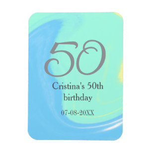Blue green grey 50th birthday add name date retro magnet