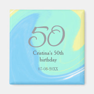 Blue green grey 50th birthday add name date retro magnet