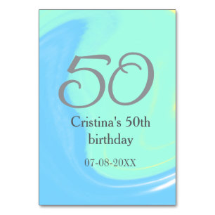Blue green grey 50th birthday add name date retro table number