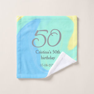 Blue green grey 50th birthday add name date retro wash cloth