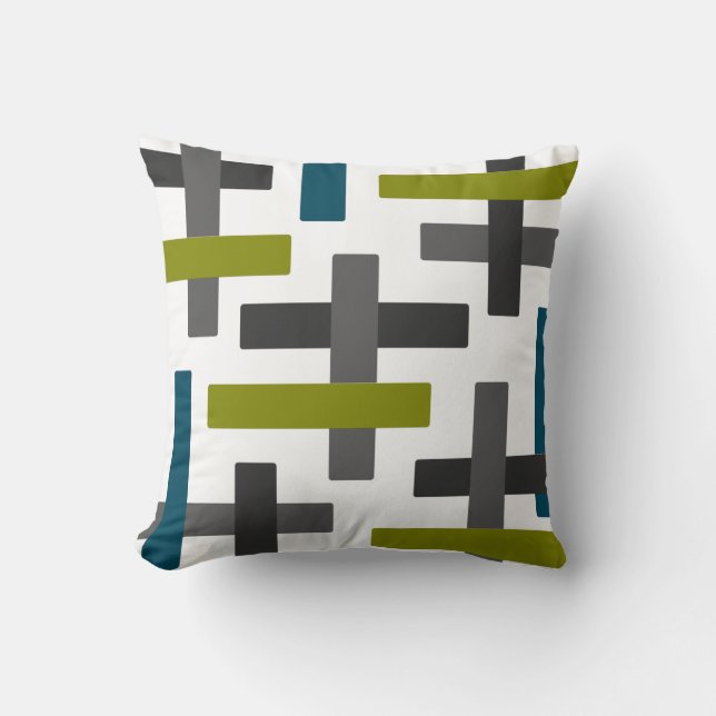 Blue Green Grey Abstract Bar Art Cushion (Front)
