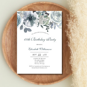 Blue Green Grey Floral Watercolor Birthday For her Invitation