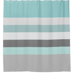 Blue Green Grey Stripes Shower Curtain